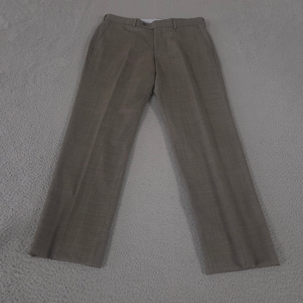 Santorelli Pants Mens 34x32 Brown Straight Leg Plaid Wool Luxury Trousers Formal